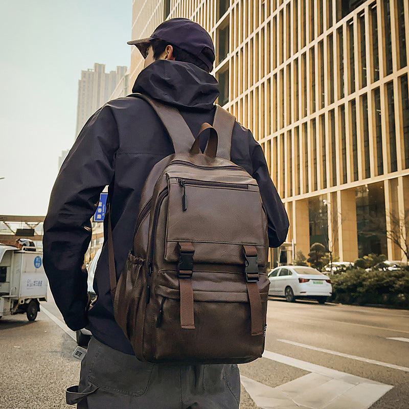 PU leather laptop backpack water resistant, classic large capacity business travel school bag