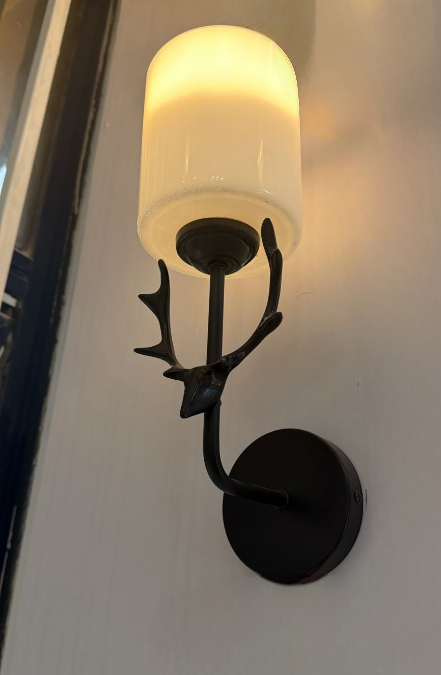 Black Wall Fixture with Vertical White Glass Shade – PL 1153-01-BK