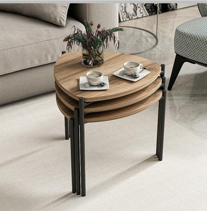 3-Piece triangular nesting coffee table set with space-saving design
