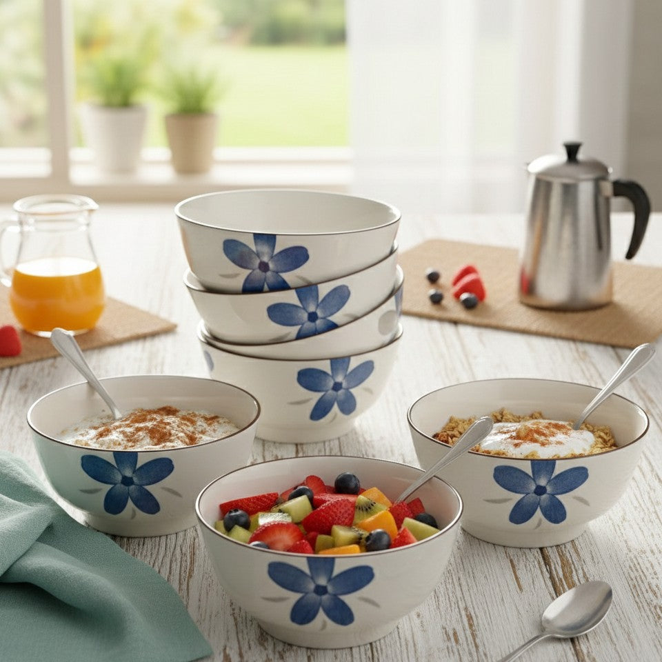6Pcs Printed Ceramic Bowls Set