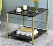 Black two-tier luxurious side table for storage and décor.