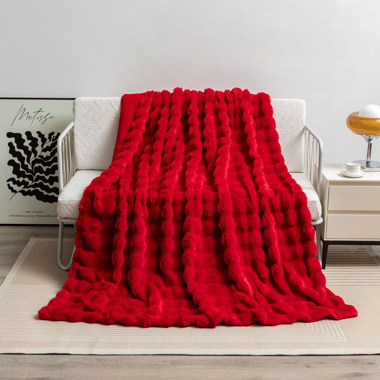 Double Layer Faux Fur Bubble Blanket