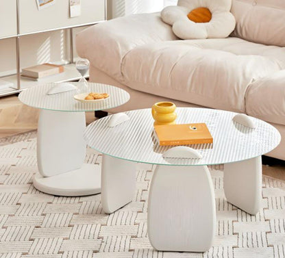 Set of 2 modern luxury coffee tables with round-edged tempered glass tops and premium wood base for stylish living room décor. 🪞🪑
