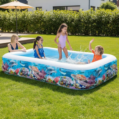 Flowered inflatable kids pool for backyard fun