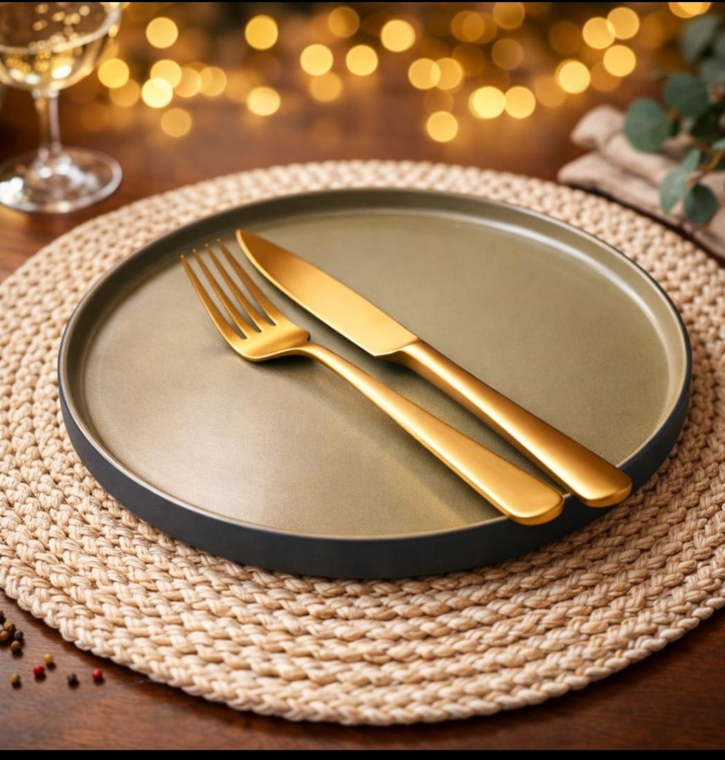 Set of six 10.5 inch matte dinner plates in blackish greenish color