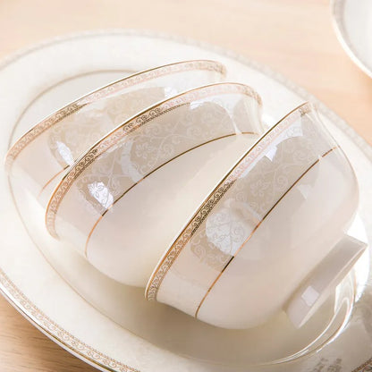 60-Pieces Gold Rim Fine Bone Dinnerware Set