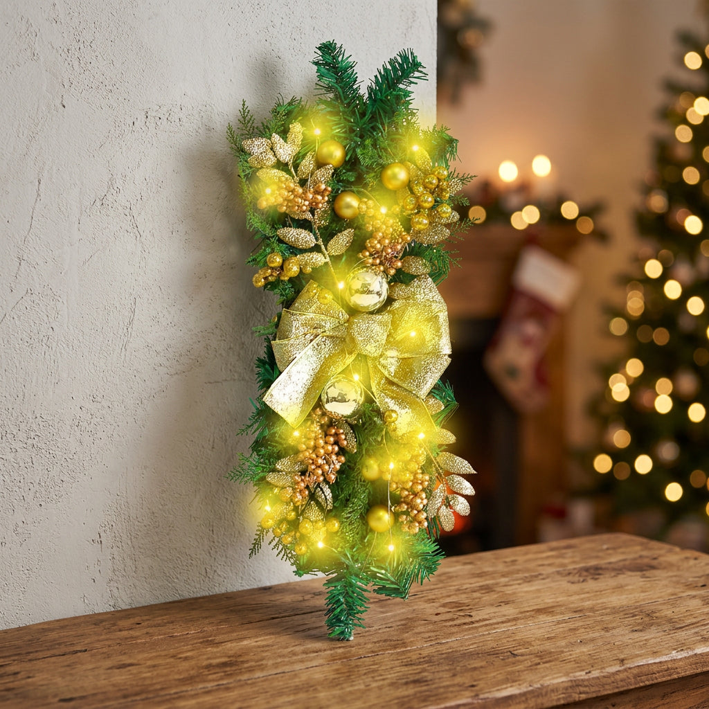 60 × 40cm Christmas Staircase Swag Wreath with LED Lights