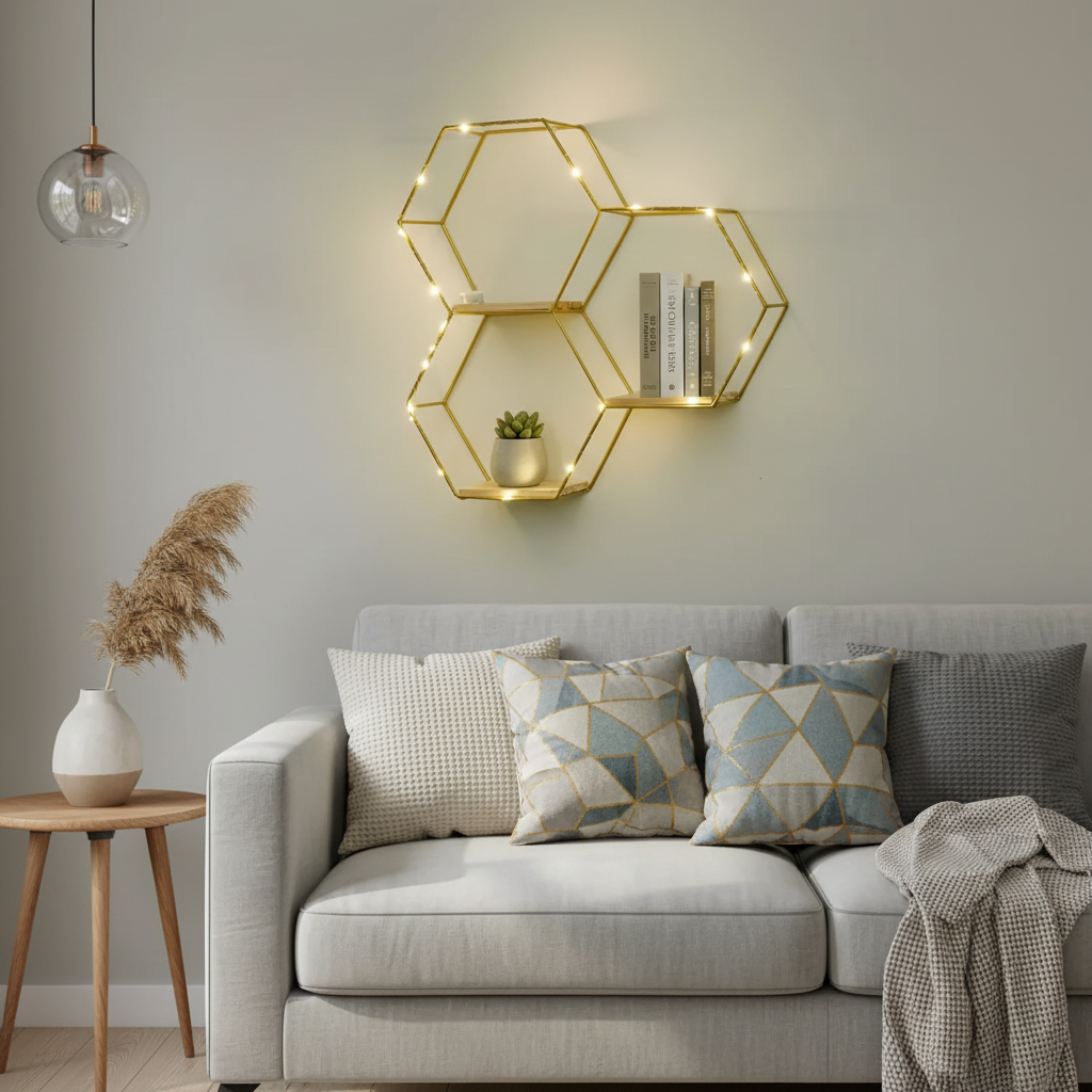LED Hexagon Floating Wall Shelf