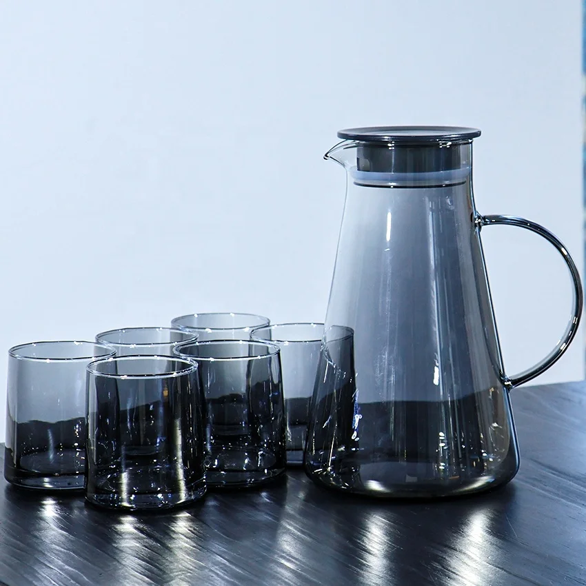 7 Piece Smoked Glass Water Set