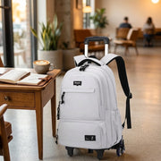 Rolling trolley school bag with waterproof material and wheels for students, size 43x23x34cm.