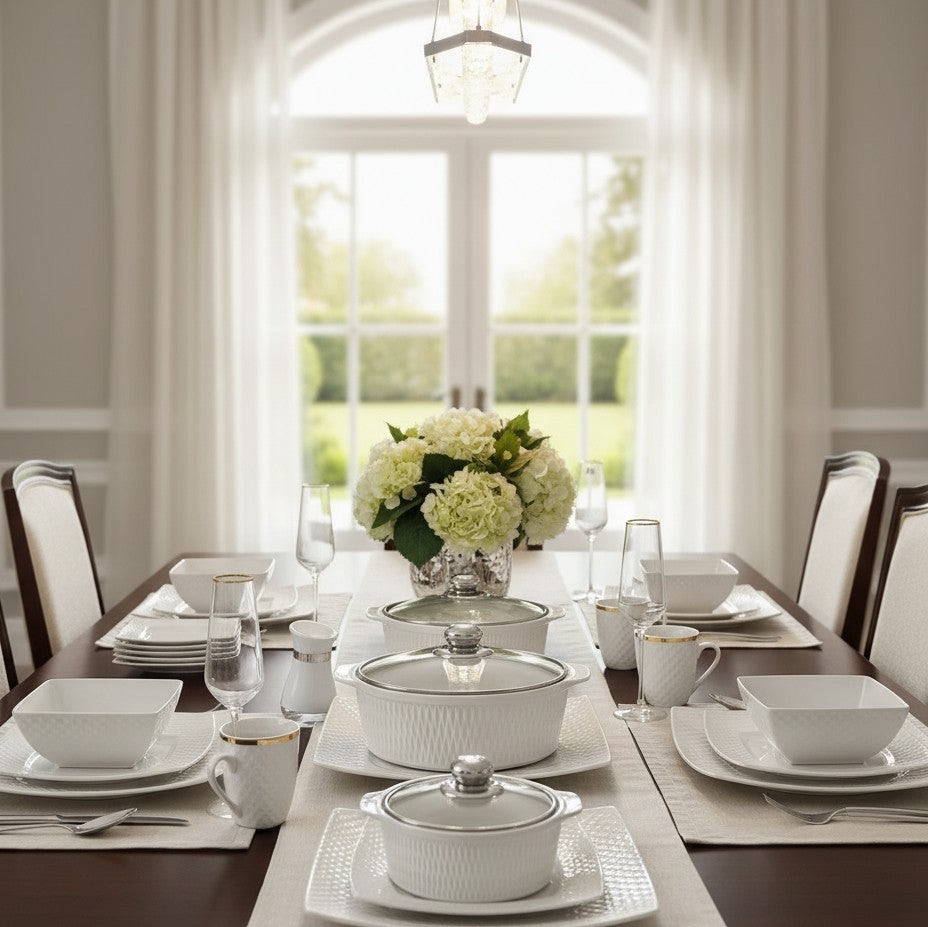 White Square Ceramic Dinner Set