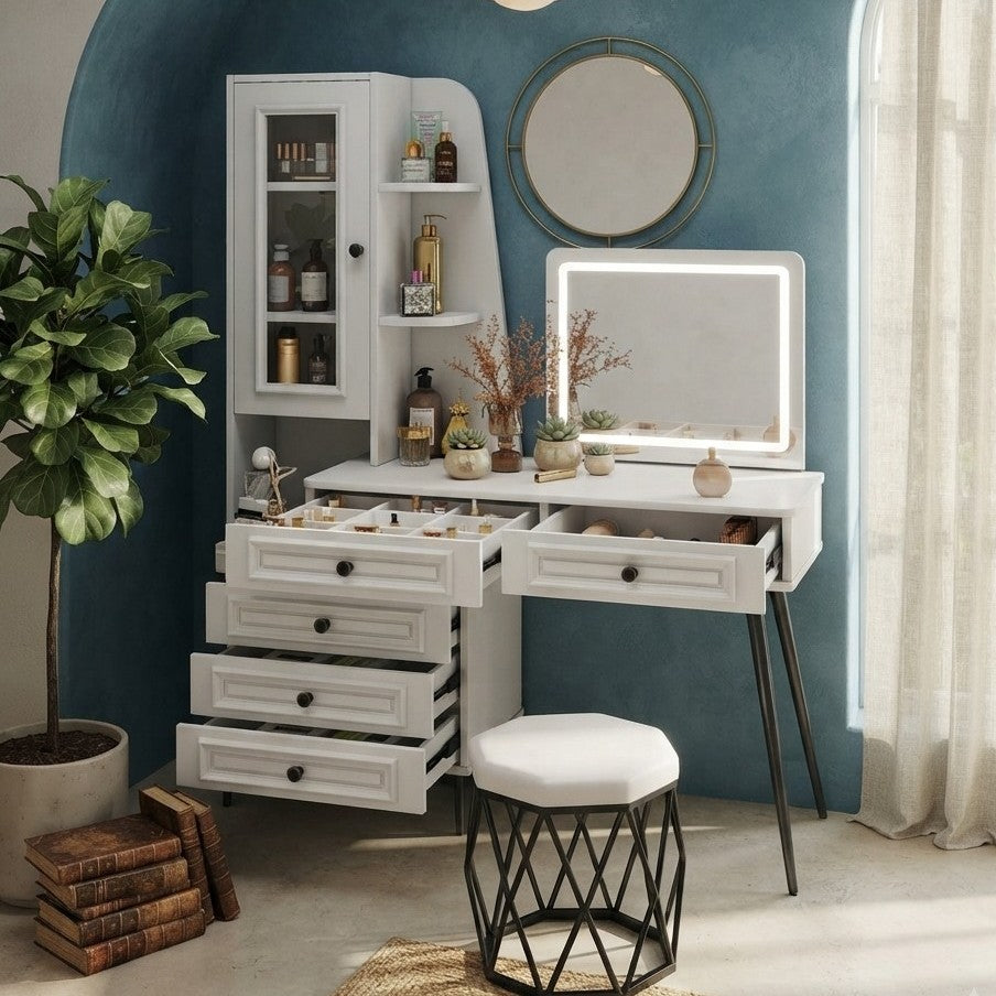 Dressing Table with Mirror and Storage Cabinet