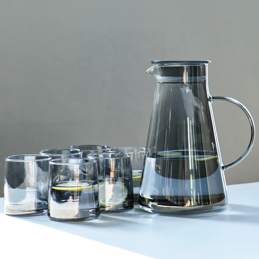 7 Piece Smoked Glass Water Set