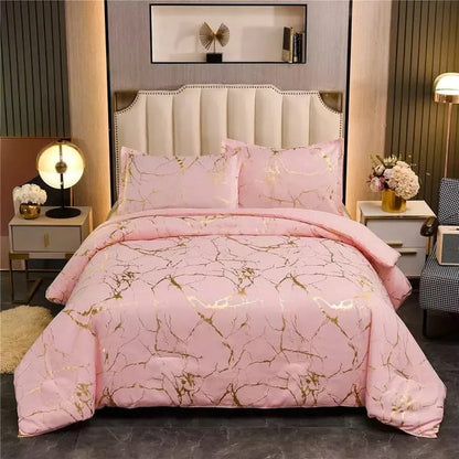 Gold Marble Texture Foil-Style Duvet Cover Set