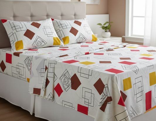 Printed cotton bedsheets set with two sheets and four matching pillowcases size 6 by 7.
