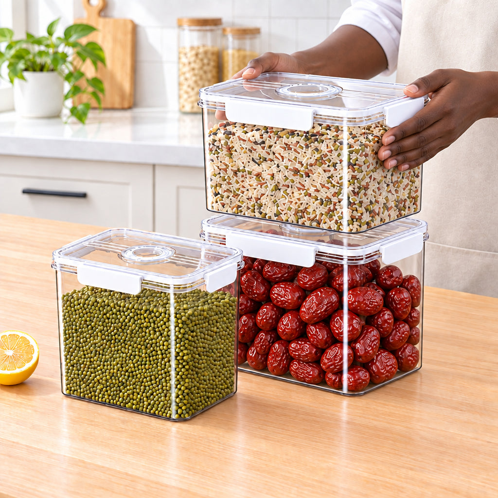 3 Piece Acrylic Pantry Storage Container Set 6600ml, 3200ml and 1800ml for Rice, Unga and Cereals 