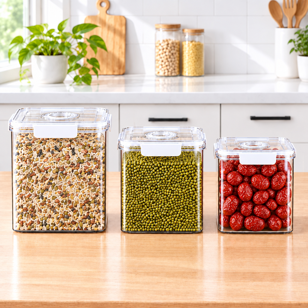 3 Piece Acrylic Pantry Storage Container Set 6600ml, 3200ml and 1800ml