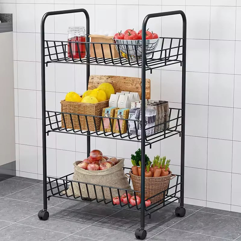 Black 3-layer multifunctional storage rack with wheels 410x230x632 mm