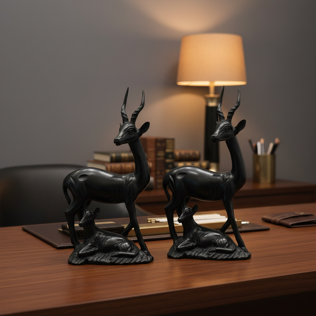 2 in 1 Deer Ebony Wood Sculpture (27 × 8 cm)