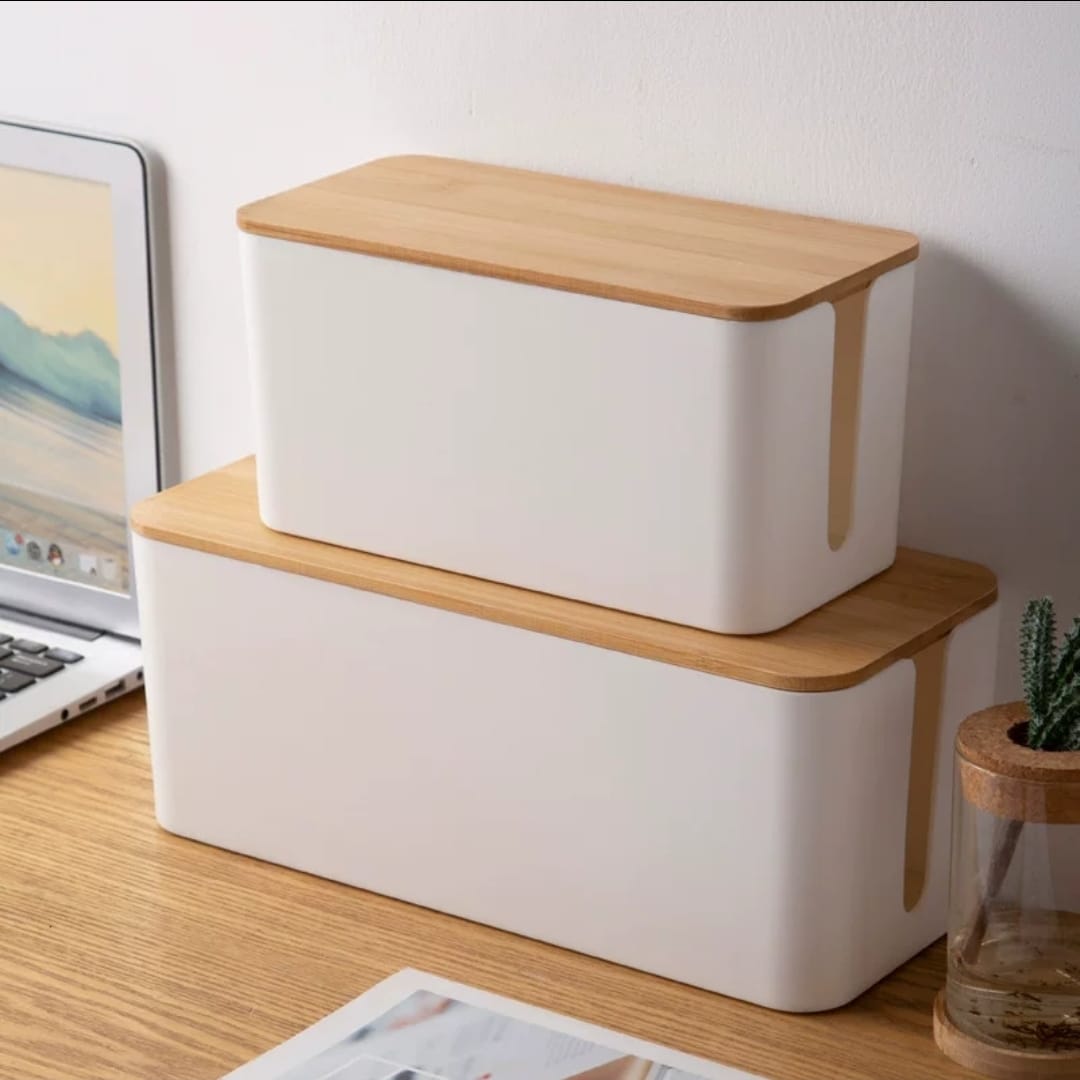 Cable Storage Box with Bamboo Lid