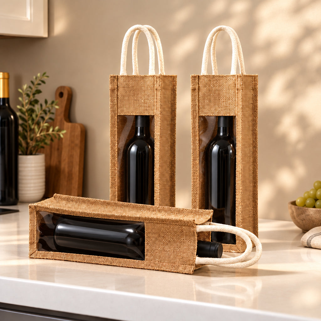 2pc Rustic Christmas Jute Rope Wine Bottle Bag