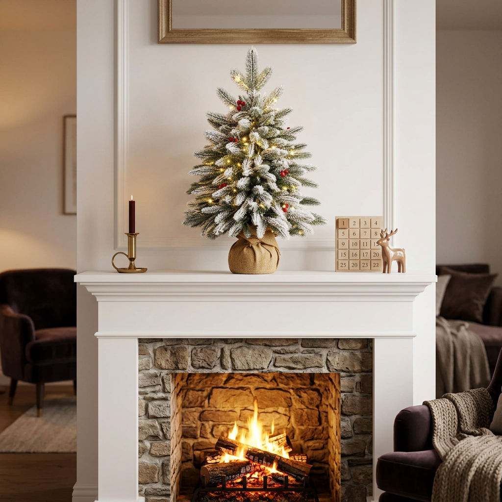 60cm Snow Dusted Artificial Christmas Trees with Wooden Bases