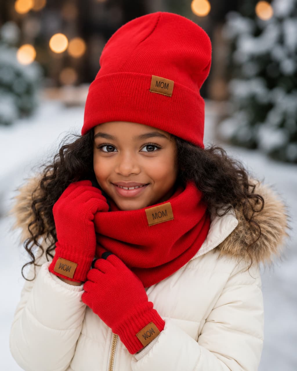 3Pc Knitted Beanie Hat Set with Scarf and Gloves for Kids