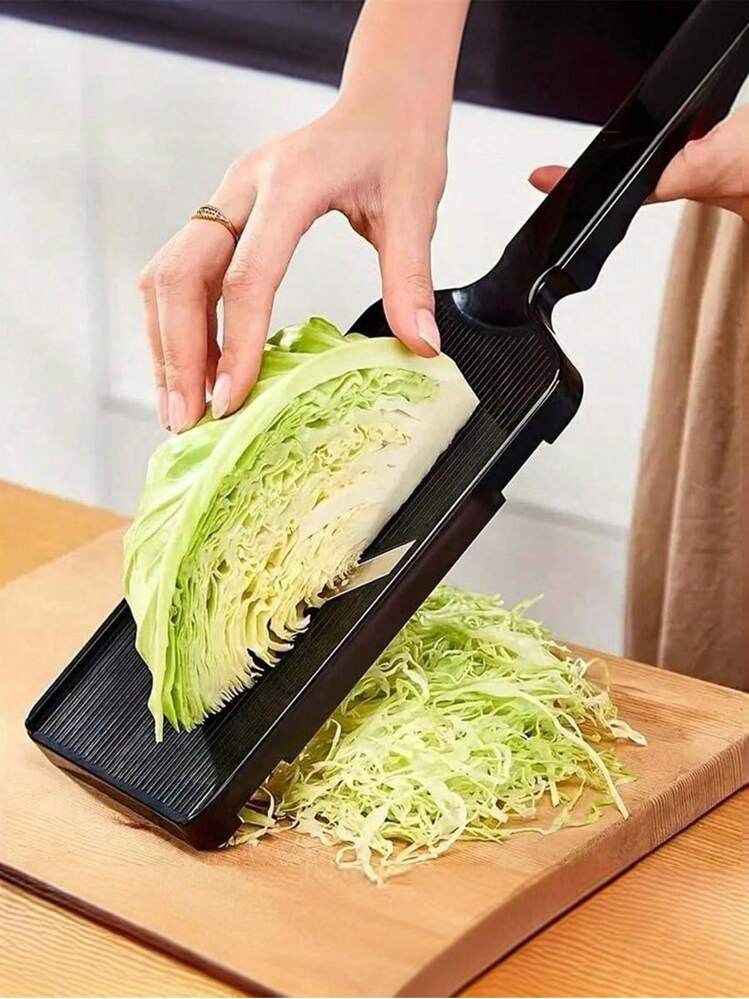 Wide slice vegetable cutter and shredder with stainless steel blades and protective plastic cover