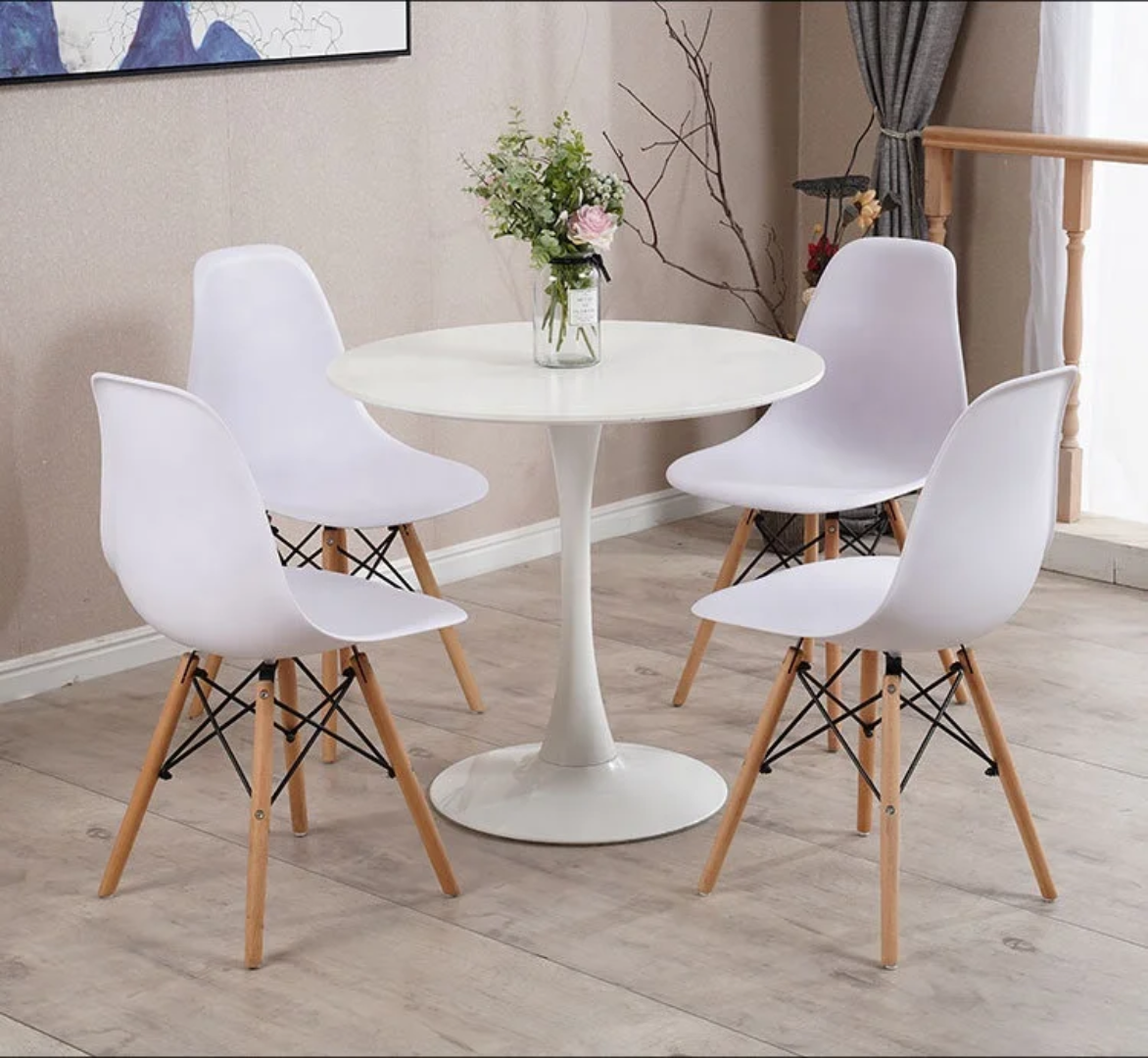 Wooden Top Round Table with Metallic Base