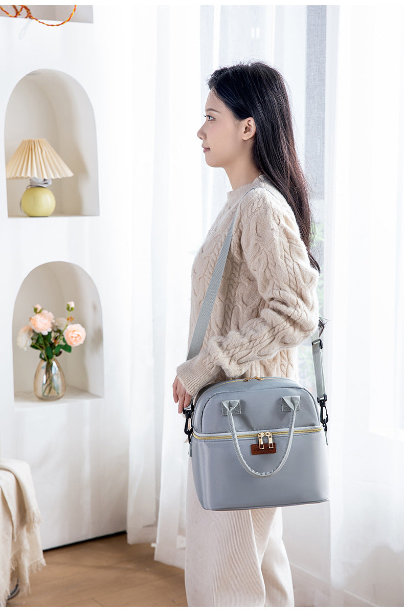 Double Layer Insulated Lunch Bag With Removable Strap