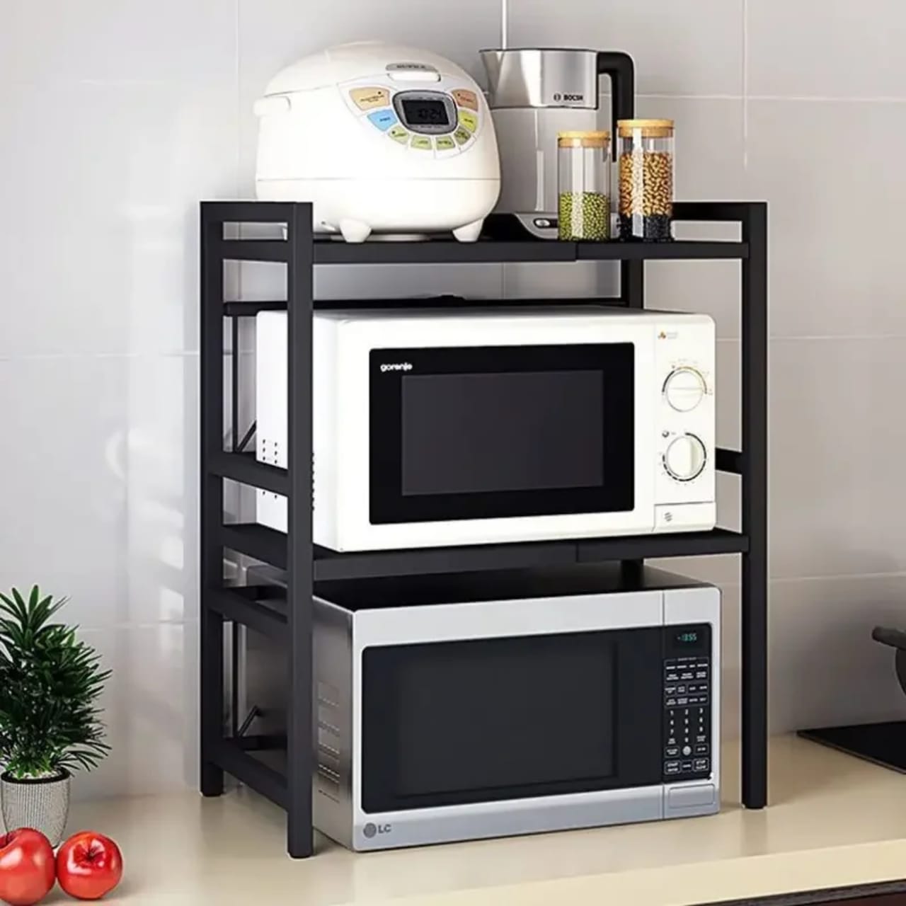 2-Tier Expandable Metallic Microwave Stand