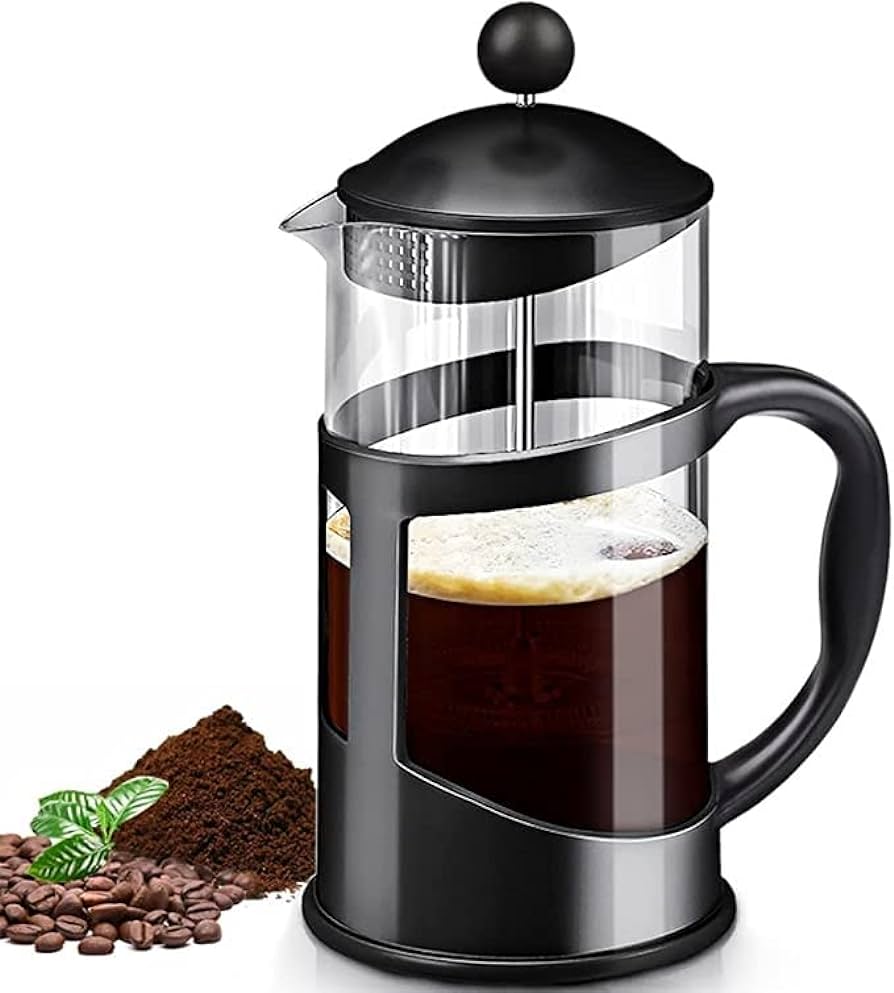 1000ml French press coffee maker with thickened glass and stainless steel filter, available in white and black