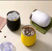 Sleek egg-shaped coffee mug with 380ml Capacity, portable and heat-retaining.
