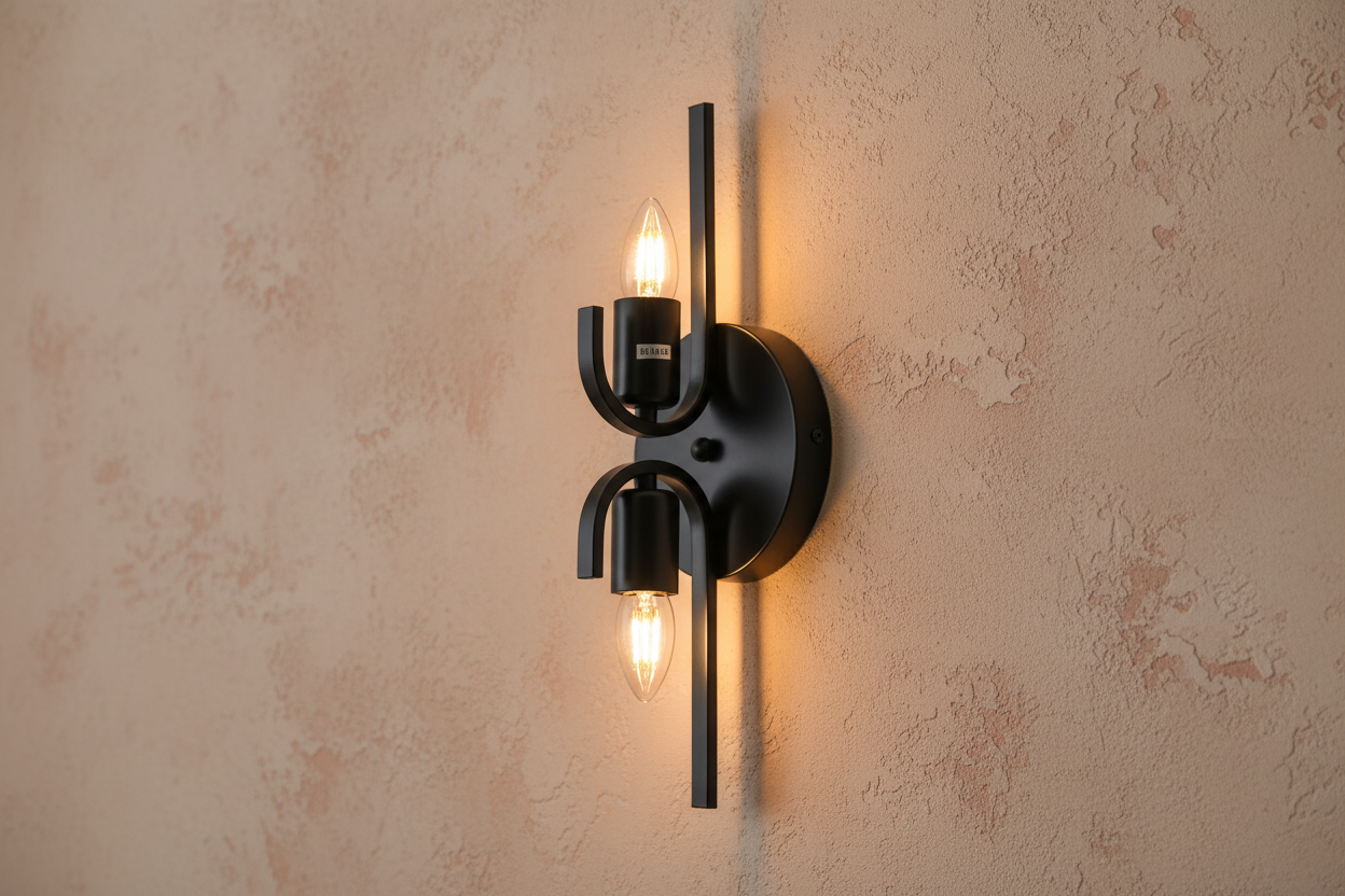Dual Arm Black Vintage Wall Fixture-PL 1124-02-BK