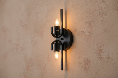Dual Arm Black Vintage Wall Fixture-PL 1124-02-BK