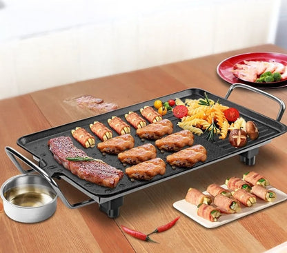 Rectangular 68 × 28 cm electric BBQ grill pan with non-stick surface for indoor grilling
