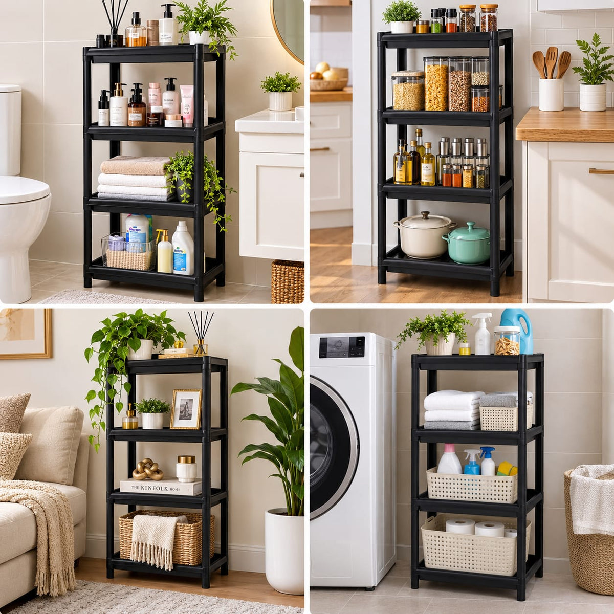4 Tier Heavy PP Storage Rack with Movable Wheels