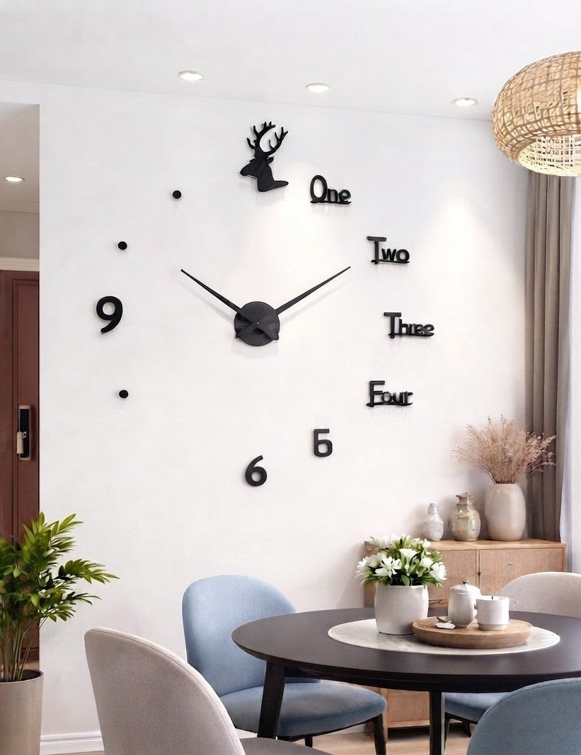 3D Roman Numeral Acrylic Mirror Wall Clock with Deer Décor