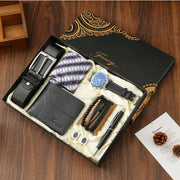 8 in 1 men gift set with watch, belt, wallet, tie, bracelets, pen, and cufflinks