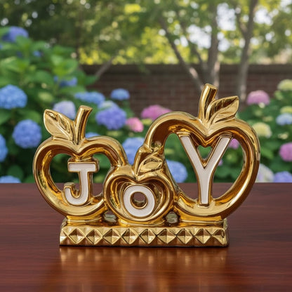 Golden "JOY" Apple-Themed Tabletop Décor