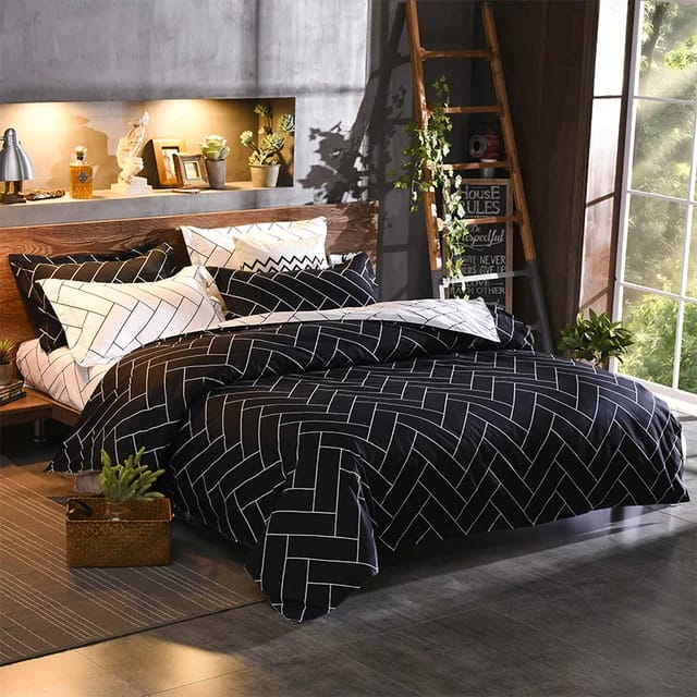 Luxury Nordic style cotton microfiber duvet cover set with bedsheet and four pillowcases, sizes 6×6 and 6×7