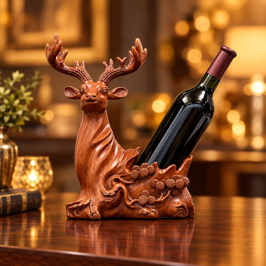 Brown resin deer head decorative sculpture wine rack for home or office décor