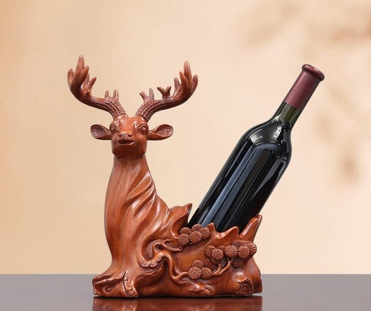 Brown resin deer head decorative sculpture wine rack for home or office décor