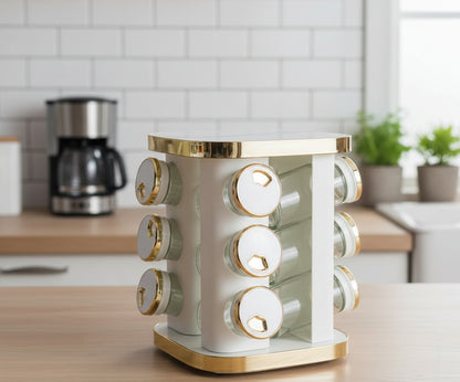 12-Piece Rotatable Marble White Spice Rack Set