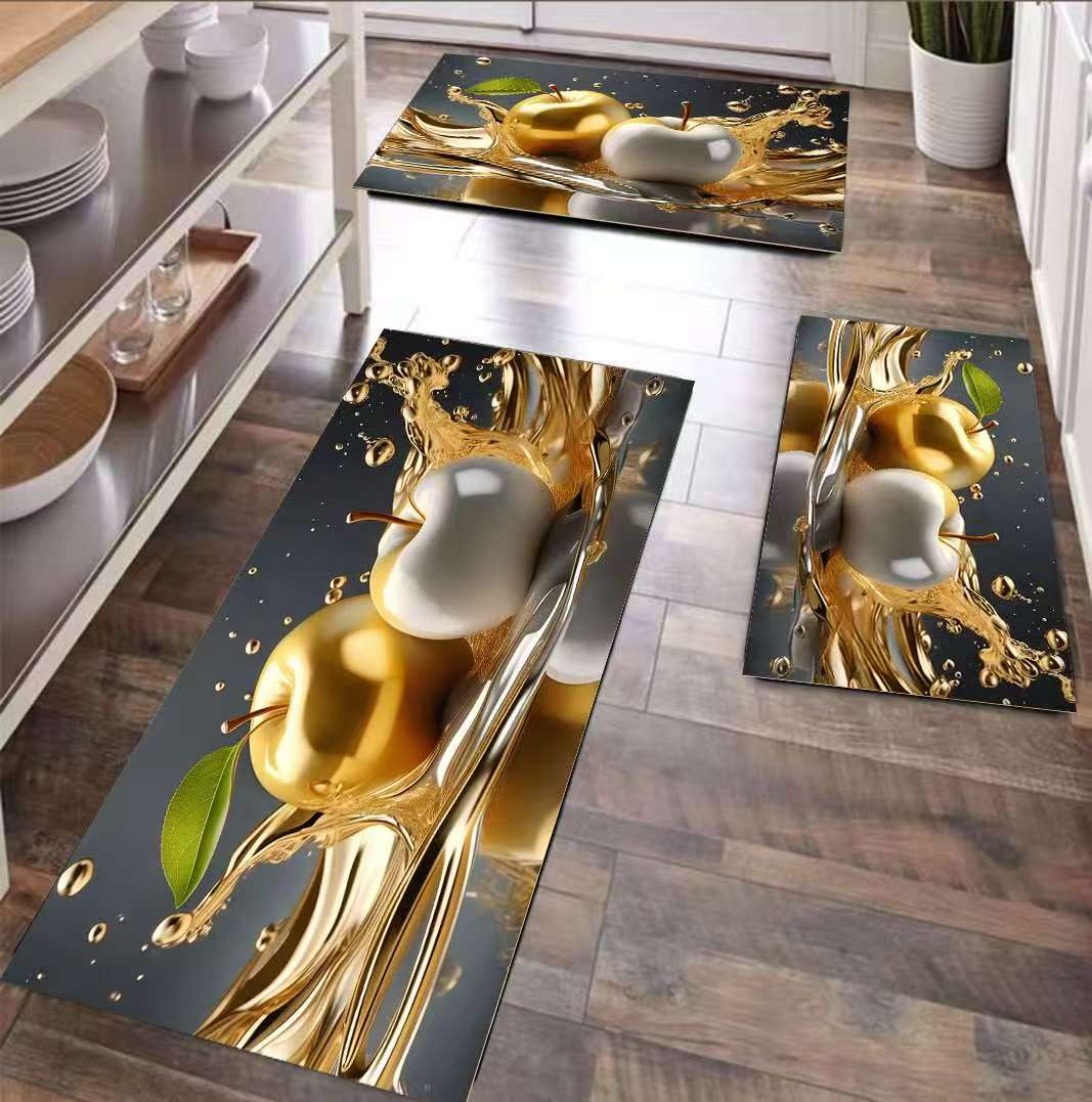 3-piece rubber kitchen mat set with non-slip, anti-fatigue design, including two small mats and one large mat