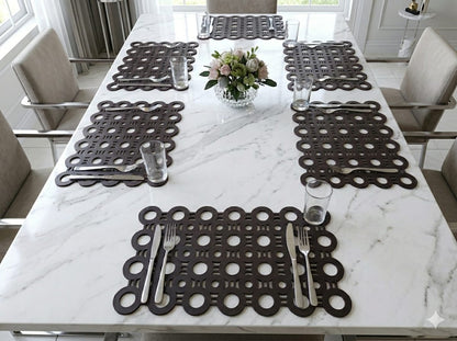 Set of 6 modern geometric wooden dining placemats, heat resistant and stylish