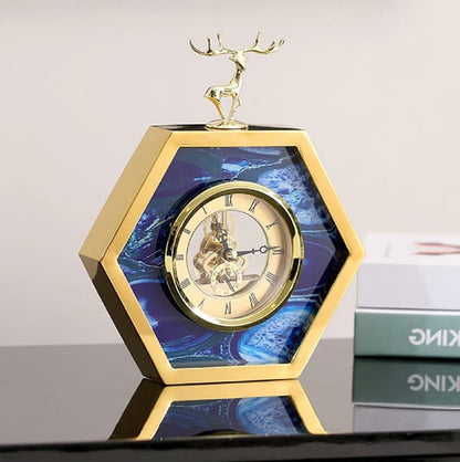 Elk Gold & Blue Desktop Clock