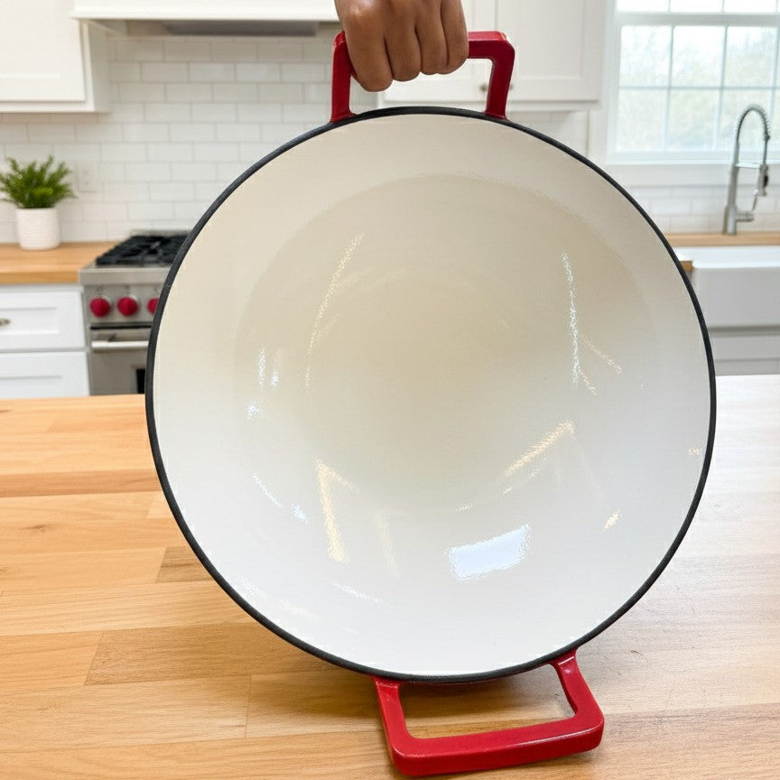 Enamel Non-Stick Cast Iron Wok Pan With Wooden Lid