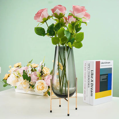 Glass Vase With Metallic Stand