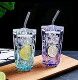 Heavy Duty Pentagonal Glass Tumbler with Straw